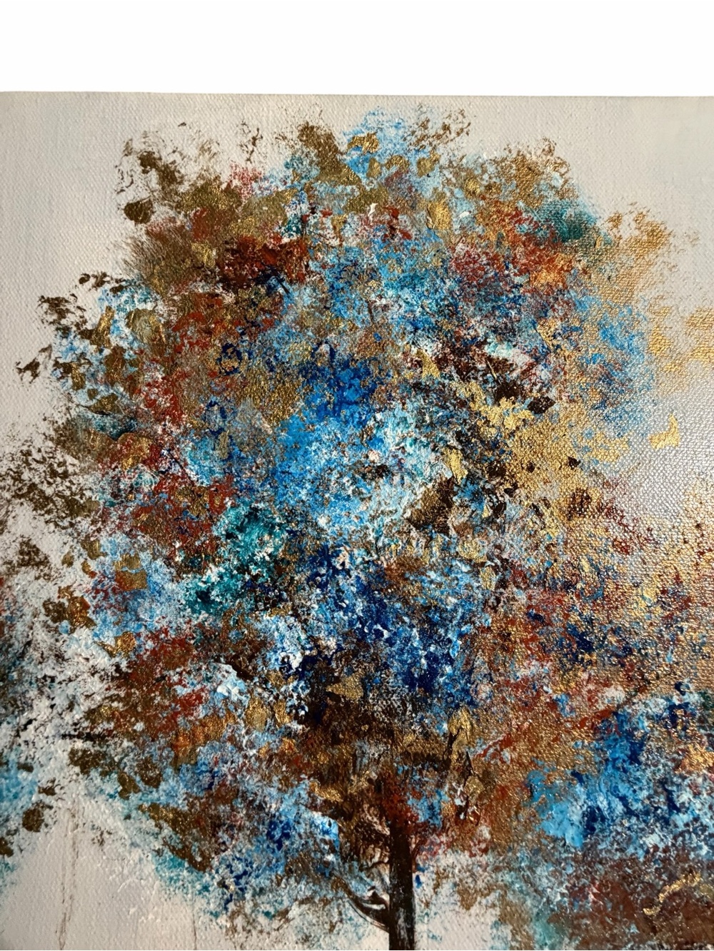 New Original Acrylic Canvas Art Trees in Blue and Gold 12" x 16" - Picture 7 of 14